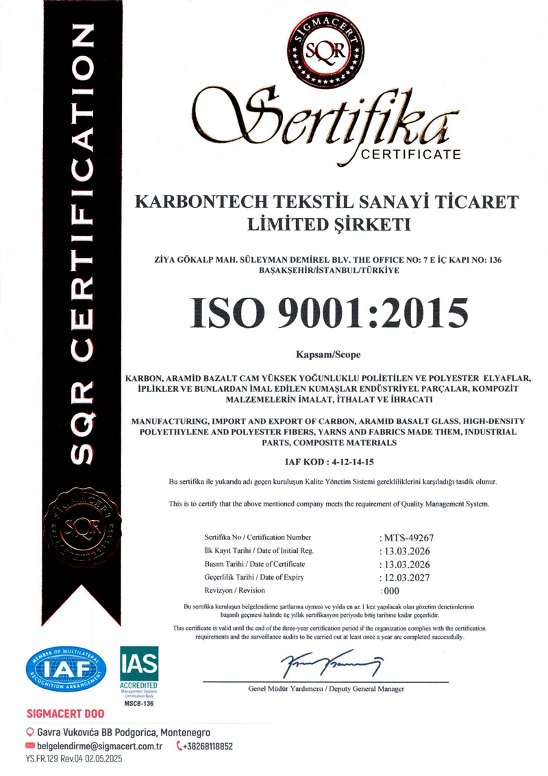 KarbonTech ISO 9001:2015 Belgesi
